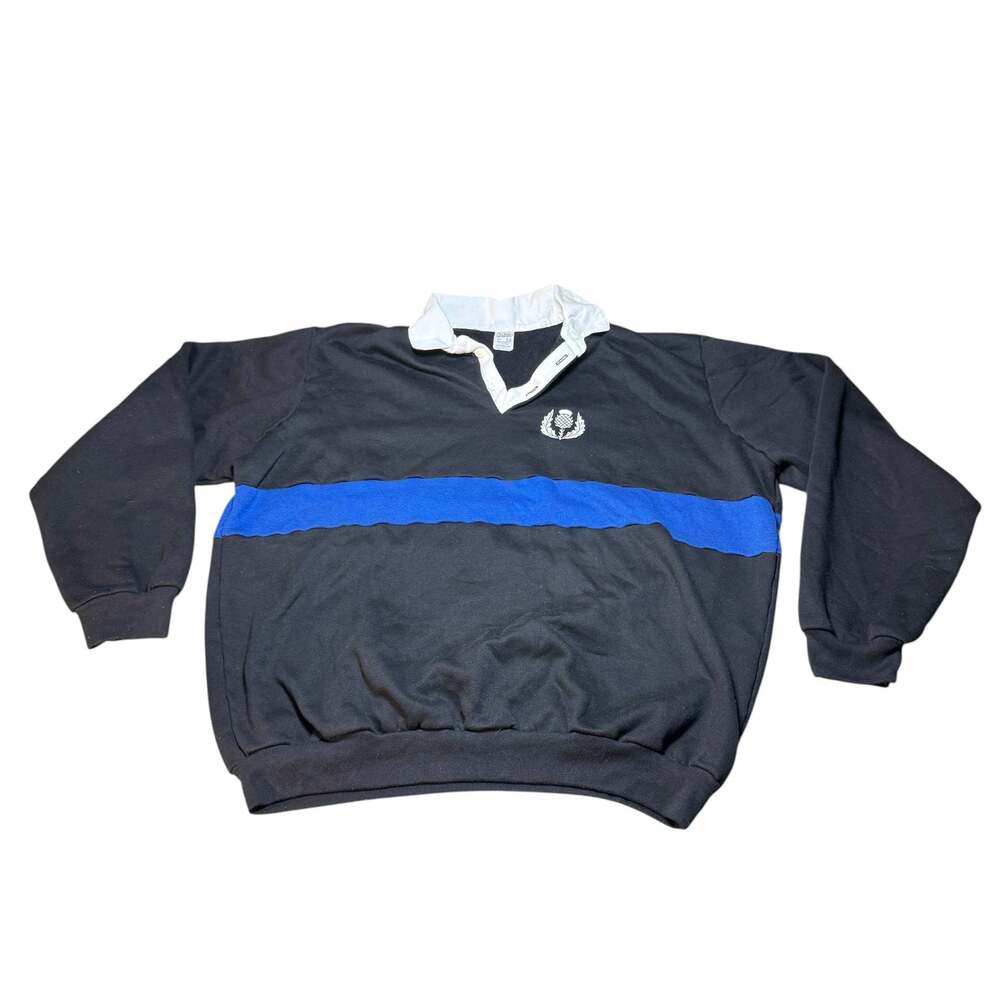 Vintage C.K. Sports Machine P/L Thistle Embroidered Rugby Polo Sweatshirt Black